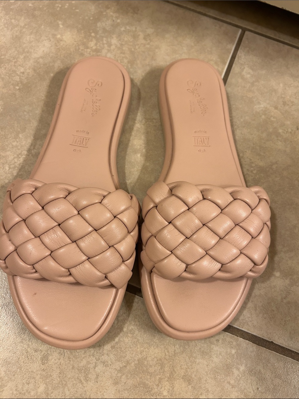 Seychelles 8.5 Woven Slide Sandals - Blush Pink